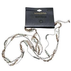 NWT Massini 32" Adjustable Length Gold Tone 3-Strand Minty Fresh Beaded Necklace